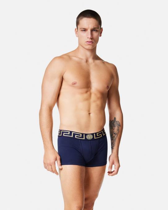 Versace ropa interior y ropa de playa hombres calzoncillos con borde de greca 6BPV1756 azul