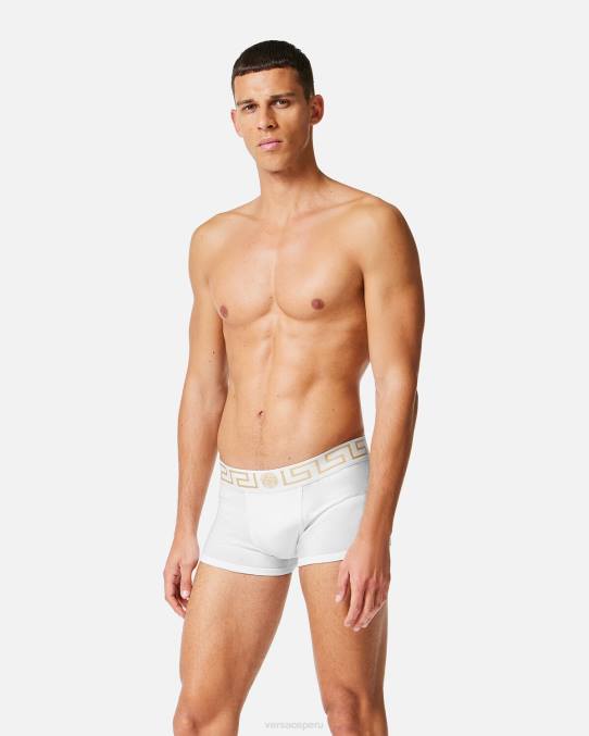 Versace ropa interior y ropa de playa hombres calzoncillos con borde de greca 6BPV1758 Oro blanco