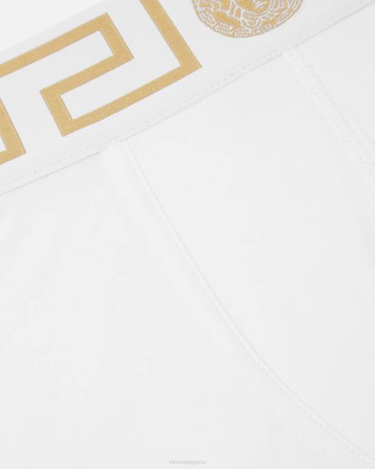 Versace ropa interior y ropa de playa hombres calzoncillos con borde de greca 6BPV1758 Oro blanco