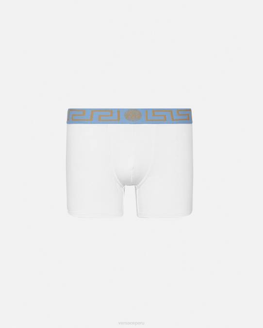 Versace ropa interior y ropa de playa hombres calzoncillos largos con borde de greca 6BPV1746 blanco