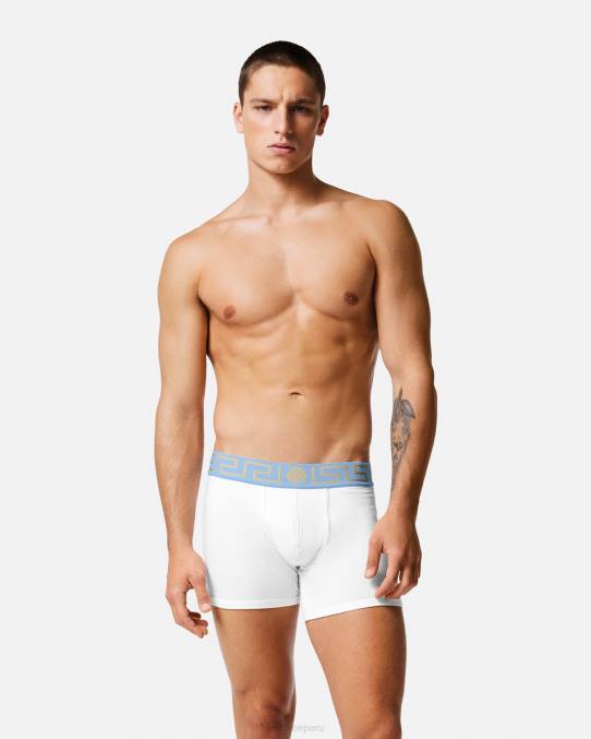 Versace ropa interior y ropa de playa hombres calzoncillos largos con borde de greca 6BPV1746 blanco