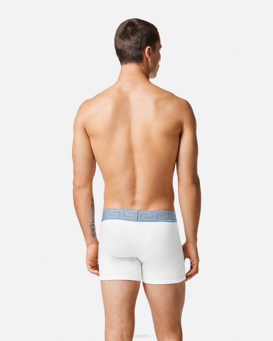 Versace ropa interior y ropa de playa hombres calzoncillos largos con borde de greca 6BPV1746 blanco