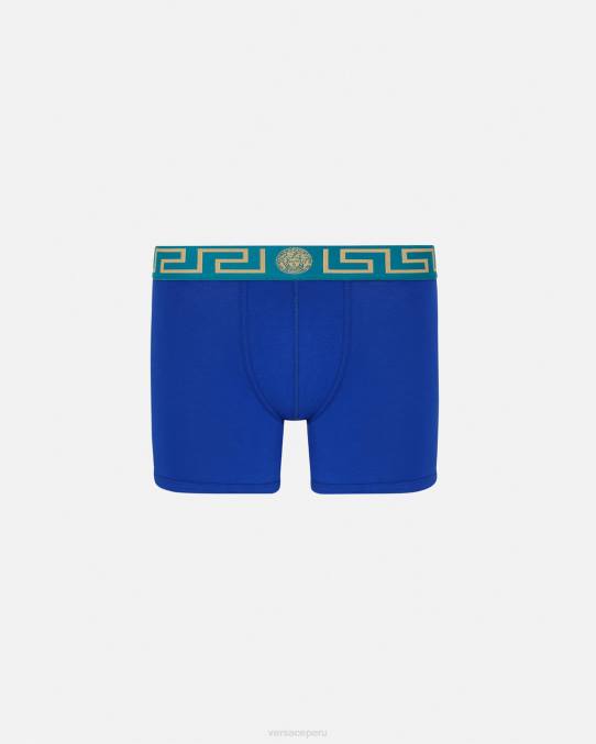 Versace ropa interior y ropa de playa hombres calzoncillos largos con borde de greca 6BPV1747 azul