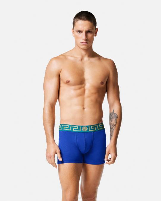 Versace ropa interior y ropa de playa hombres calzoncillos largos con borde de greca 6BPV1747 azul
