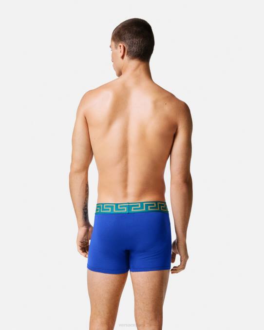 Versace ropa interior y ropa de playa hombres calzoncillos largos con borde de greca 6BPV1747 azul