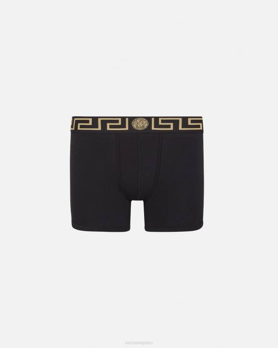 Versace ropa interior y ropa de playa hombres calzoncillos largos con borde de greca 6BPV1765 negro
