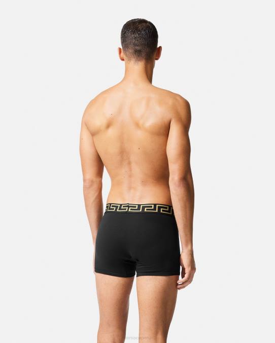 Versace ropa interior y ropa de playa hombres calzoncillos largos con borde de greca 6BPV1765 negro