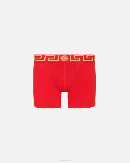 Versace ropa interior y ropa de playa hombres calzoncillos largos con borde de greca 6BPV1766 rojo