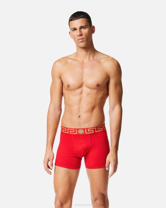 Versace ropa interior y ropa de playa hombres calzoncillos largos con borde de greca 6BPV1766 rojo