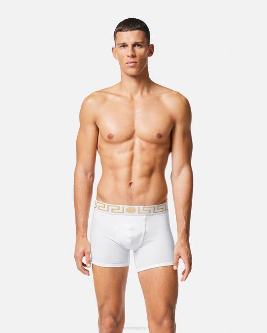 Versace ropa interior y ropa de playa hombres calzoncillos largos con borde de greca 6BPV1767 Oro blanco
