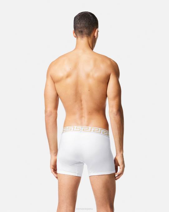 Versace ropa interior y ropa de playa hombres calzoncillos largos con borde de greca 6BPV1767 Oro blanco