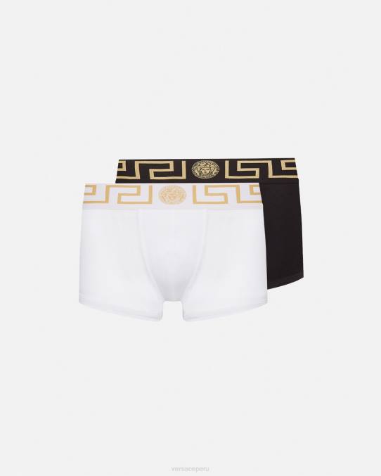 Versace ropa interior y ropa de playa hombres pack de 2 calzoncillos con borde con greca 6BPV1752 blanco negro