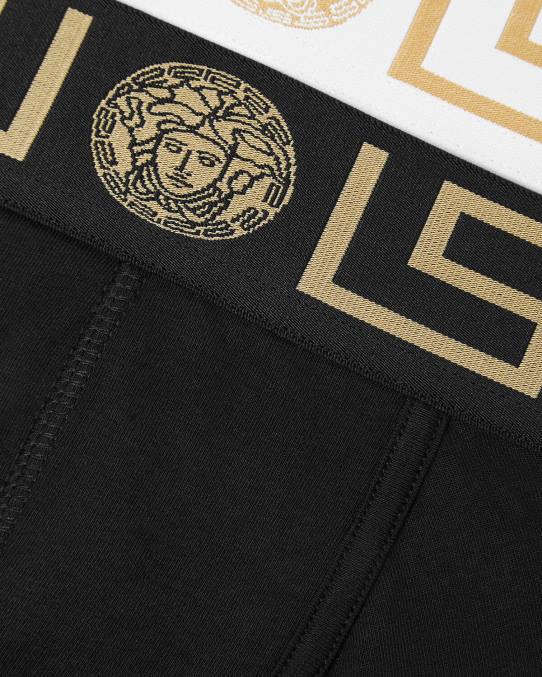 Versace ropa interior y ropa de playa hombres pack de 2 calzoncillos con borde con greca 6BPV1752 blanco negro