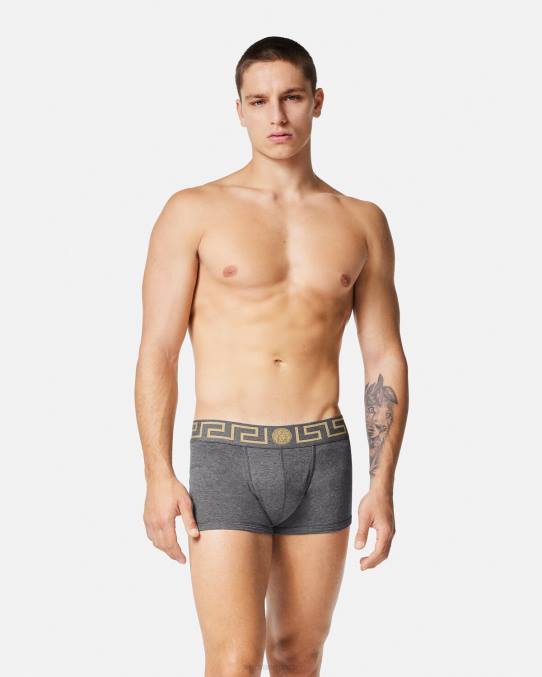 Versace ropa interior y ropa de playa hombres pack de 3 calzoncillos con borde con greca 6BPV1751 blanco y negro y gris