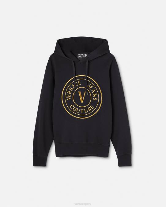 Versace ropa hombres sudadera con capucha y emblema en V 6BPV2364 oro negro