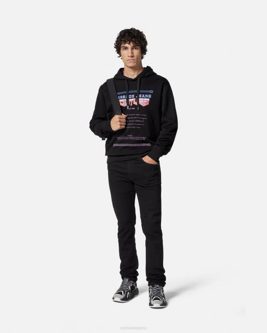 Versace ropa hombres sudadera con capucha y logo de garantía 6BPV2366 negro