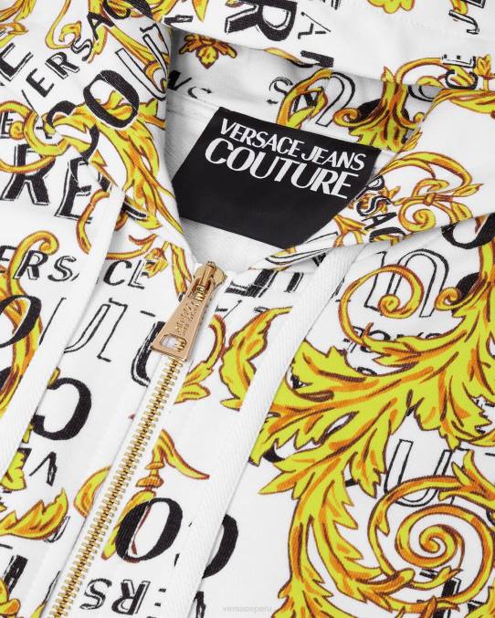 Versace ropa hombres sudadera con logo y cremallera 6BPV2404 oro y blanco