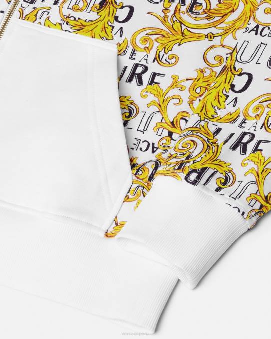 Versace ropa hombres sudadera con logo y cremallera 6BPV2404 oro y blanco