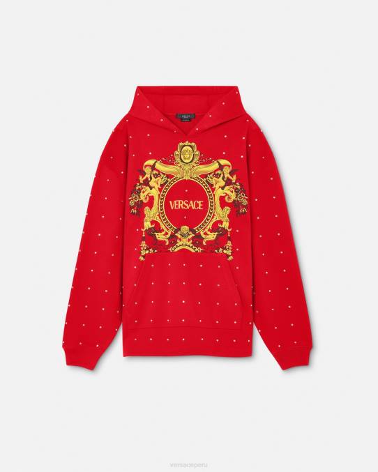 Versace ropa hombres sudadera con capucha con rejilla de cristal barroco 6BPV1421 rojo