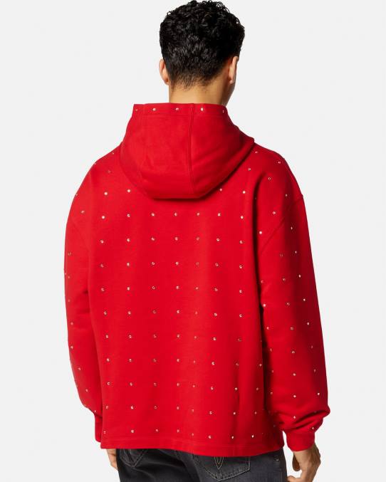 Versace ropa hombres sudadera con capucha con rejilla de cristal barroco 6BPV1421 rojo