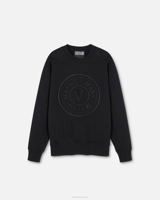 Versace ropa hombres sudadera con emblema en V bordado 6BPV2412 negro