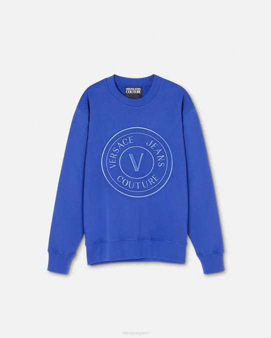 Versace ropa hombres sudadera con emblema en V bordado 6BPV2413 azul