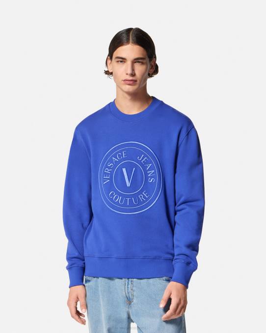 Versace ropa hombres sudadera con emblema en V bordado 6BPV2413 azul