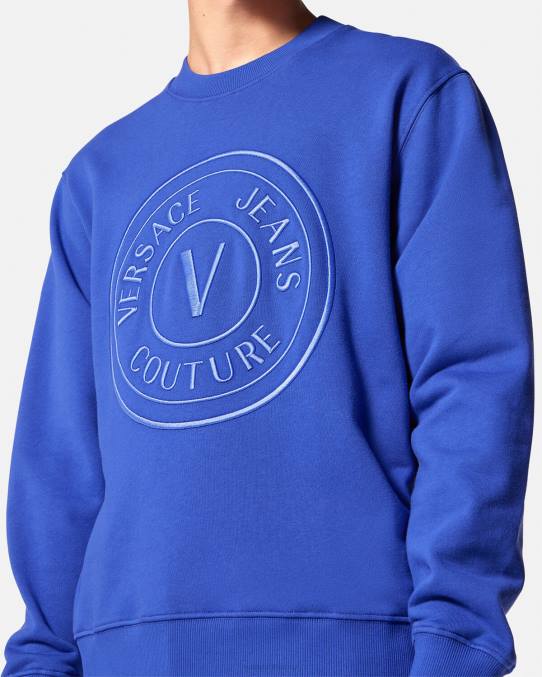 Versace ropa hombres sudadera con emblema en V bordado 6BPV2413 azul