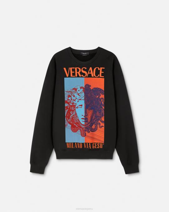 Versace ropa hombres sudadera con estampado de medusa 6BPV1428 negro