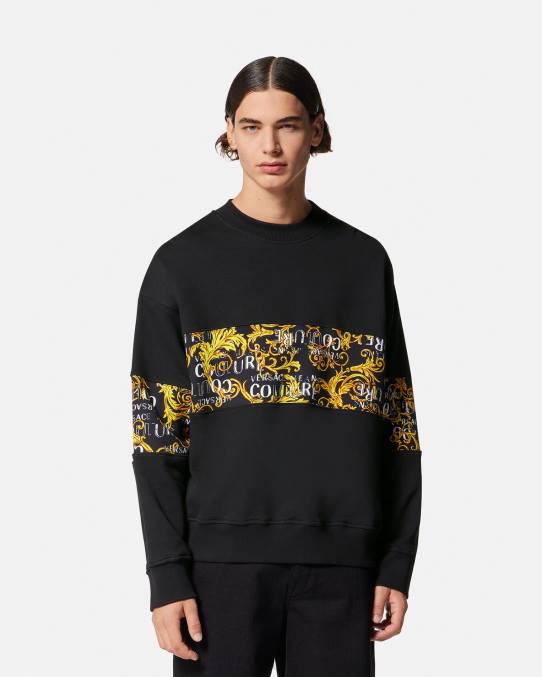 Versace ropa hombres sudadera con logo de alta costura 6BPV2407 oro negro