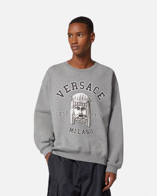 Versace ropa hombres sudadera con logo de la maschera 6BPV1415 gris