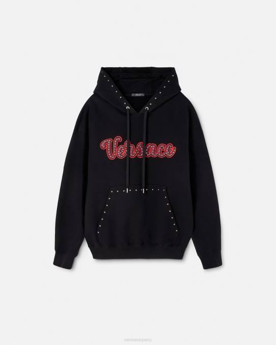 Versace ropa hombres sudadera con logo universitario y apliques 6BPV1425 negro