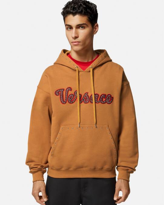 Versace ropa hombres sudadera con logo universitario y apliques 6BPV1426 naranja
