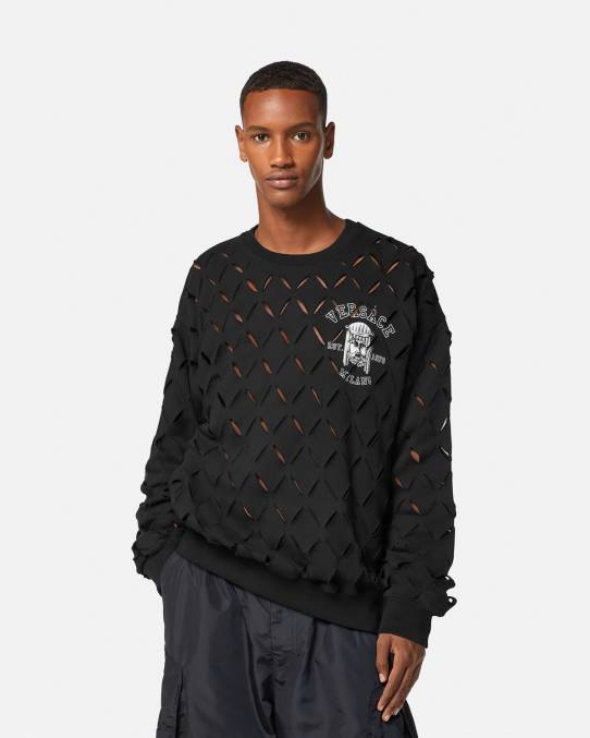 Versace ropa hombres sudadera con logo y logo de la maschera 6BPV1422 negro