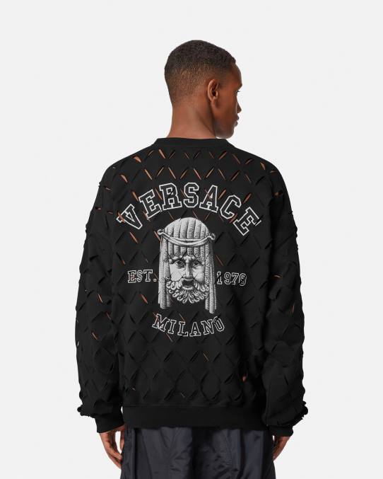 Versace ropa hombres sudadera con logo y logo de la maschera 6BPV1422 negro