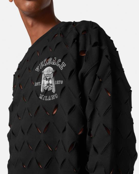 Versace ropa hombres sudadera con logo y logo de la maschera 6BPV1422 negro