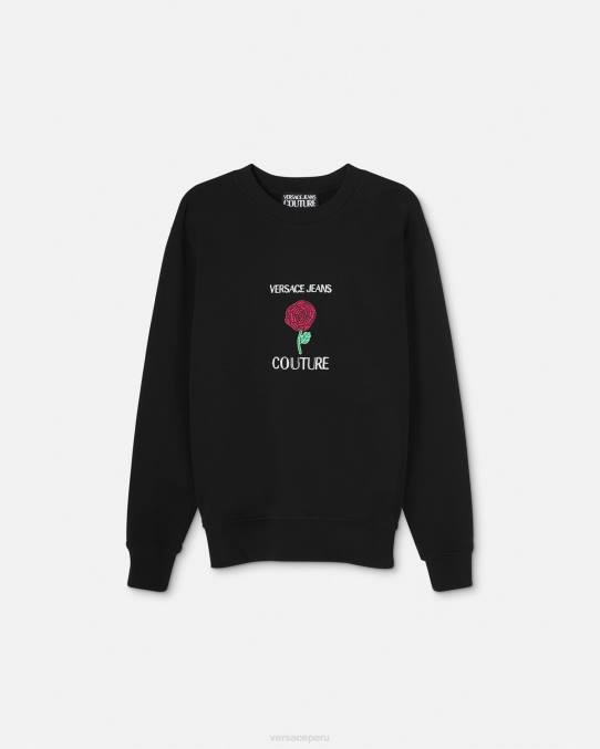 Versace ropa hombres sudadera con logo y rosas 6BPV2379 negro