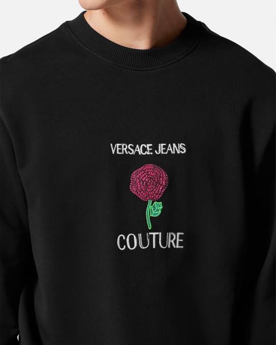 Versace ropa hombres sudadera con logo y rosas 6BPV2379 negro