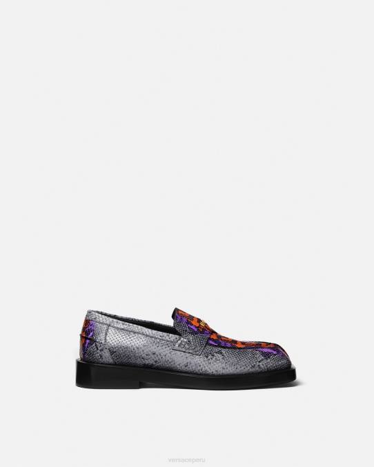 Versace zapato hombres mocasines cuadrados con estampado Greca de pitón 6BPV1575 multicolor