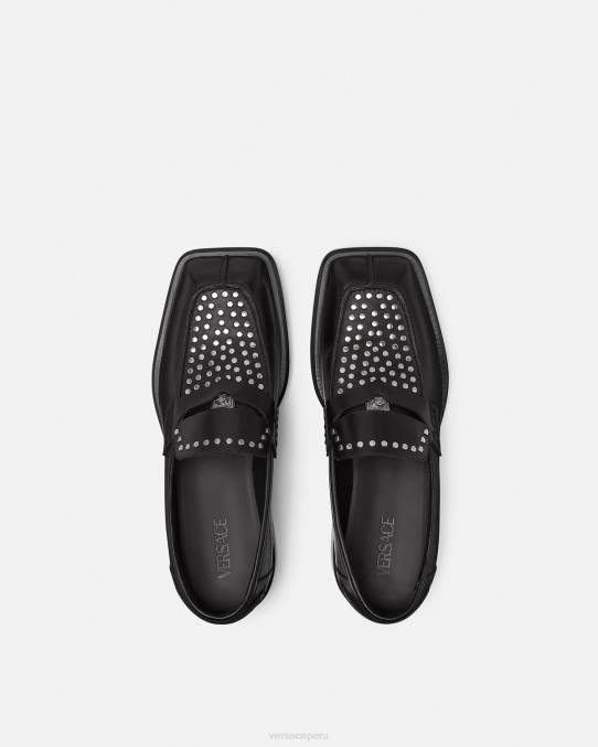 Versace zapato hombres mocasines cuadrados con tachuelas 6BPV1578 negro