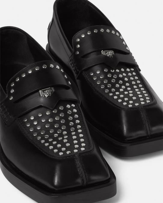 Versace zapato hombres mocasines cuadrados con tachuelas 6BPV1578 negro