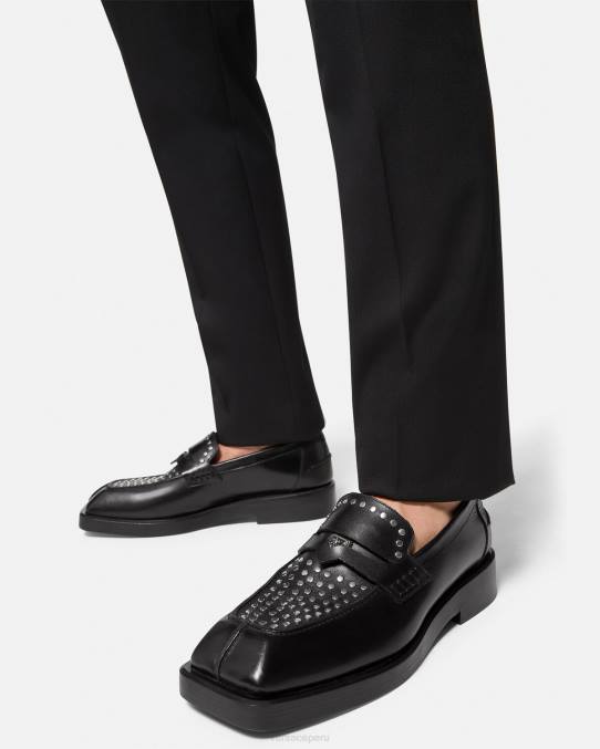 Versace zapato hombres mocasines cuadrados con tachuelas 6BPV1578 negro