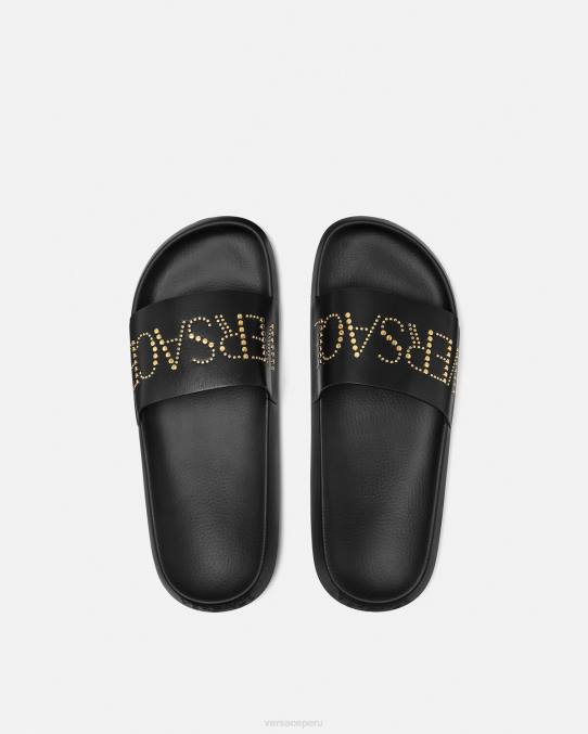 Versace zapato hombres chanclas con logo y tachuelas 6BPV1596 negro