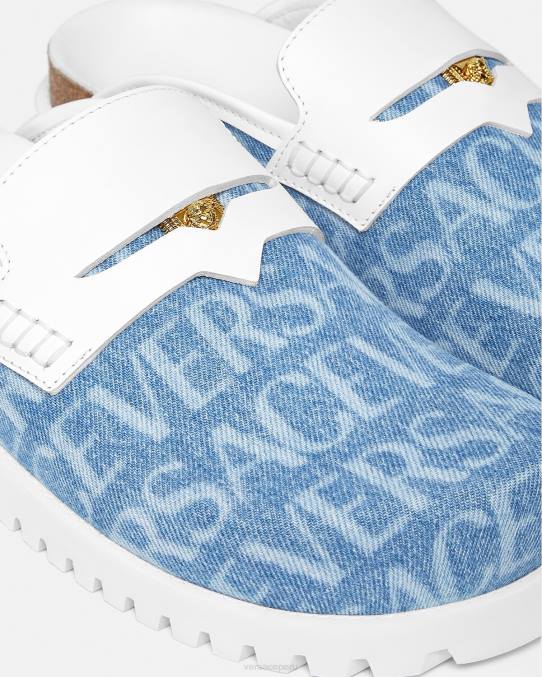 Versace zapato hombres mules con medusa en denim integral 6BPV1562 azul claro