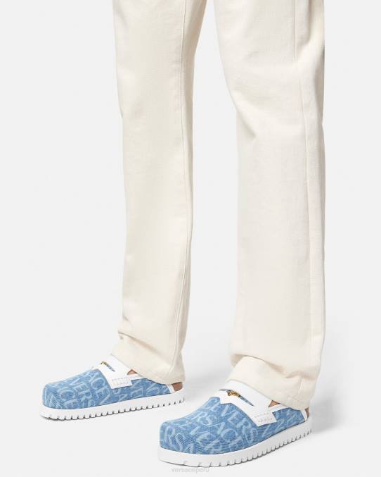 Versace zapato hombres mules con medusa en denim integral 6BPV1562 azul claro