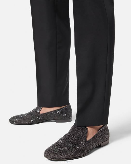 Versace zapato hombres pantuflas con silueta barroca y cristales 6BPV1568 negro