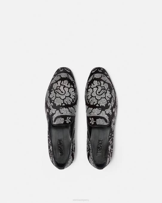 Versace zapato hombres pantuflas con silueta barroco y tachuelas 6BPV1571 negro