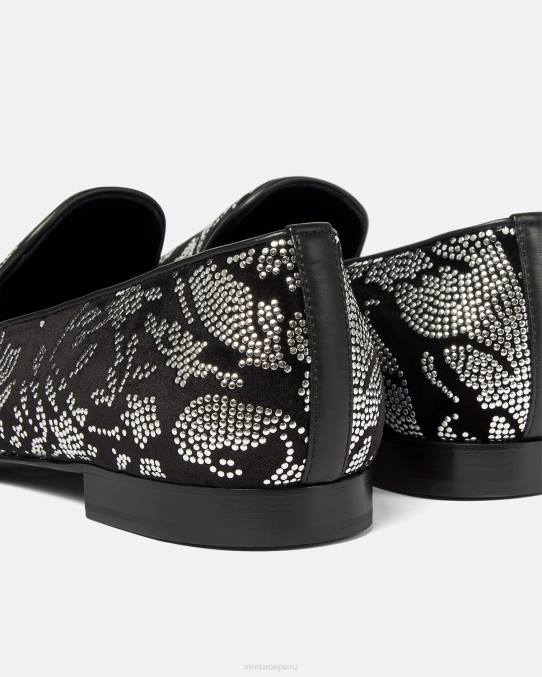 Versace zapato hombres pantuflas con silueta barroco y tachuelas 6BPV1571 negro