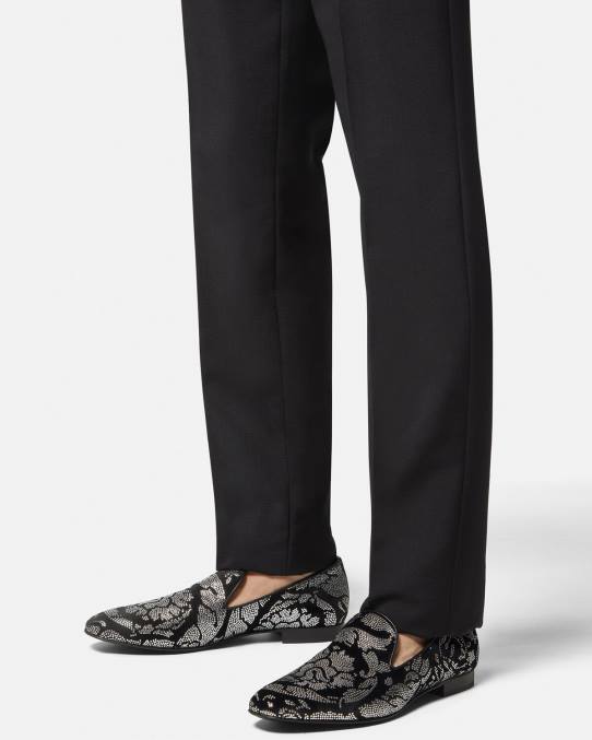 Versace zapato hombres pantuflas con silueta barroco y tachuelas 6BPV1571 negro