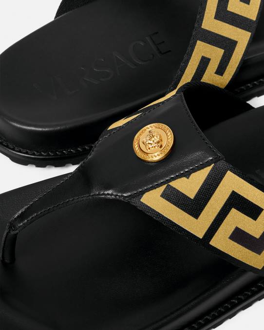 Versace zapato hombres sandalias con greca y medusa 6BPV1591 oro negro